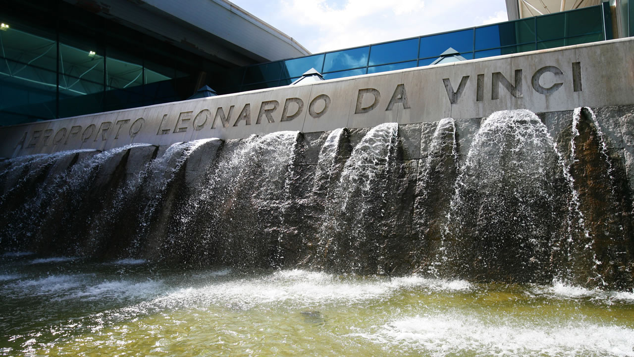 Detail of the fountain outside Terminal 3 at the Rome-Fiumicino airport, usual meeting place before the trip.